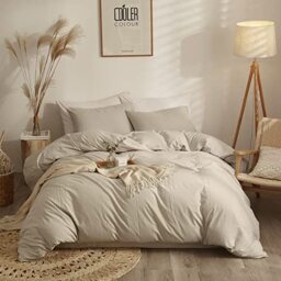 AMWAN Solid Beige Duvet Cover Full Size - Soft Washed Cotton Bedding Set, Modern Boho Style Comforter Cover With 2 Pillow Shams