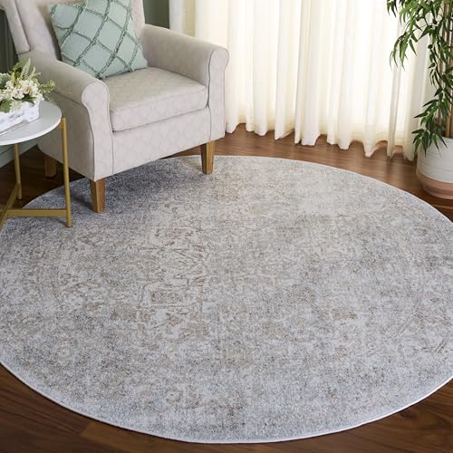 Safavieh Traditional Rug for Living Room, Dining Room, Bedroom - Evoke Collection, Short Pile, in Ivory and Taupe, 200 x 200 cm