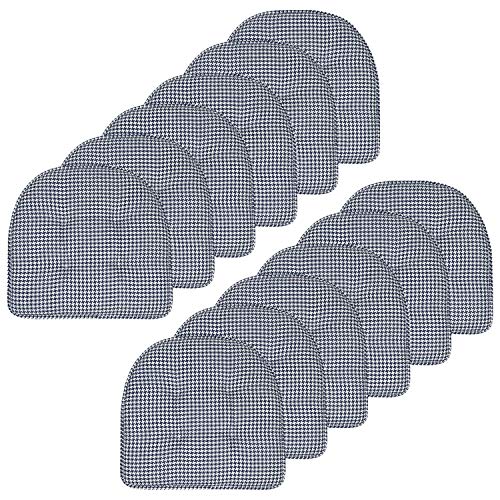 "Sweet Home Collection Chair Cushion Memory Foam Pads Tufted Slip Non Skid Rubber Back U-Shaped 17"" x 16"" Seat Cover, 12 Count (Pack of 1), Houndsooth Navy"