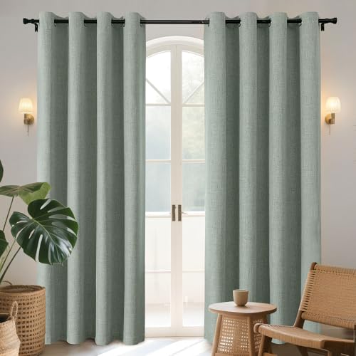 Joydeco Sage Green Curtains for Living Room 108 Inch Length, Linen 100% Blackout Curtains 2 Panels Set, Grommet Room Darkening Curtains for Living Room (52x108 inch, Sage Green)