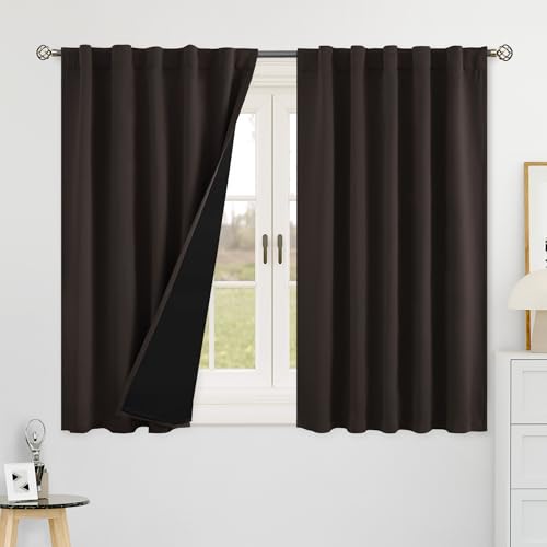 BGment Brown Blackout Curtains for Bedroom Windows, 42 x 40 Inch Curtains Thermal Insulated Blackout Soundproof Double Layer Room Darkening Rod Pocket and Back Tab Curtain for Cafe/Kitchen, 2 Panels