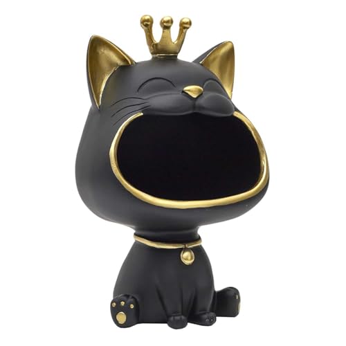 HOME DECO FACTORY, HD0158 Elegant Hollow Cat Statue Practical Key Jewellery Decoration Modern Design Durable Materials One Size Black Gold, Plastic-Polyresin, Gatto