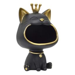 HOME DECO FACTORY, HD0158 Elegant Hollow Cat Statue Practical Key Jewellery Decoration Modern Design Durable Materials One Size Black Gold, Plastic-Polyresin, Gatto