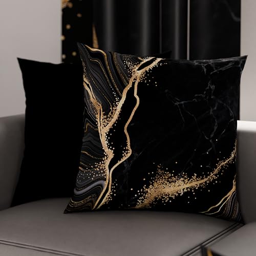PETTI Artigiani Italiani - Pair of 45 x 45 cm Microfibre Cushion Covers, Bedroom Furniture, Sofa, Living Room, Set of 2 Cushion Covers, Black Marble Pillowcase, 100% Made in Italy