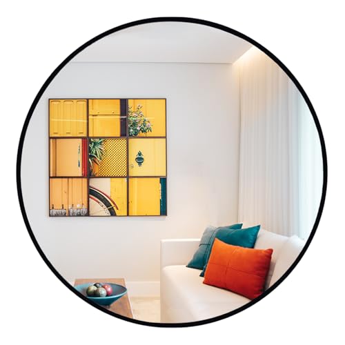 Oruii Round Mirror, 26 inch Black Circle Mirror, Matte Black Metal Frame - High Definition,Waterproof,Rust-resistant,Round Mounted Mirrors for Bathroom,Living Room,Bedroom,Hallyway,Vanity,Wall D??cor
