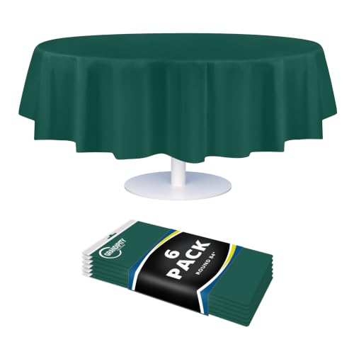 "Grandipity Dark Green 6 Pack Premium Disposable Plastic Tablecloth 84"" Inch Round Table Cover"
