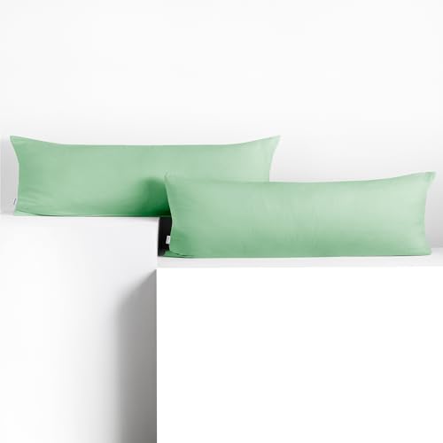 DecoKing 2 Pillowcases 40 x 200 cm Jersey 100% Combed Cotton Zip Mint Amber