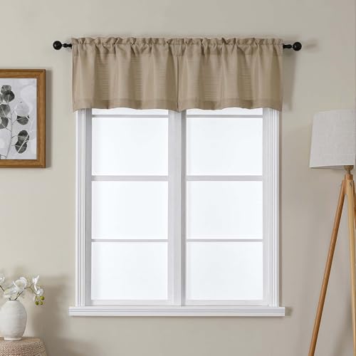 Lecloud Bessie Camel Valance for Windows 2 Panels Set, Faux Linen Textured Cafe Kitchen Curtains, Short Curtain Valances for Laundry Basement Bathroom with Dual Rod Pocket, Each 30 W x 14 L