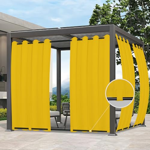 Easy-Going Outdoor Curtains Waterproof Windproof Weatherproof Curtain for Patio, Cabana, Porch, Pergola and Gazebo, Grommet Top and Tab Bottom Drape, 1 Panel, 54x96 inch, Yellow