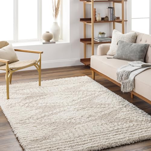 Livabliss Tuzla Shaggy Rug - Modern Berber Rugs Living Room, Large 200x290 cm, Soft Shaggy Rugs for Bedroom - Neutral Boho Fluffy Rug, Easy Care Plush Thick Pile - Light Beige and White