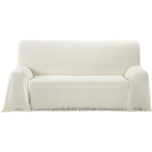 ECOMMERC3 - Multipurpose Bedspread Size 180 x 260 cm for Sofa or Bed ??? Foulard Multi-Purpose Extra Soft Touch Ecru