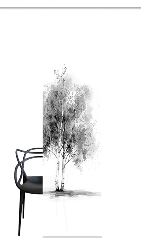 HOME WOHNIDEEN Tree Sliding Curtain, Silk Look, Opaque, 245 x 60 cm, Colour: Grey, Size: 245 x 60 cm, Quantity: 1 x