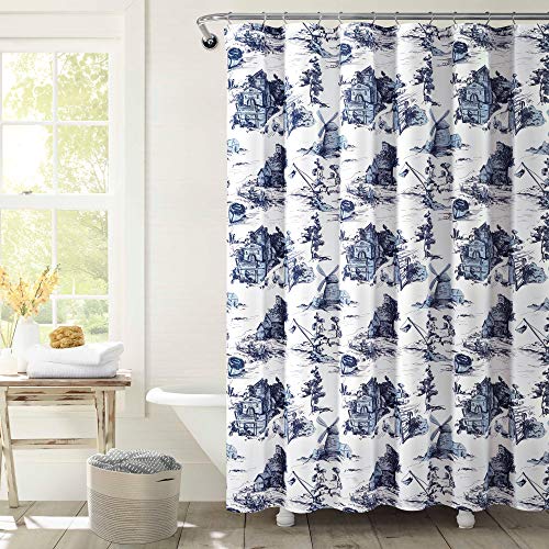 "Lush Decor French Country Toile Shower Curtain, 72"" x 72"", White & Blue"