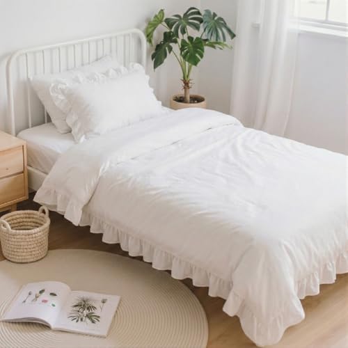 Anluoer Twin Comforter Set 5 Piece,Ruffle Bed in a Bag Twin Bedding Sets - White Ruffle Vintage, Shabby Chic, OEKO-TEX Certified, All Season Down Alternative Comforter, Breathable sheets & pillowcases