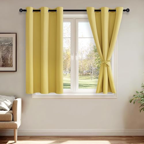 JIUZHEN Light Yellow Blackout Curtains for Bedroom - Light Blocking and Noise Reducing Grommet Curtains for Living Room Darkening Curtains, Set of 2 Window Curtain Panels, 42 x 54 Inch Length