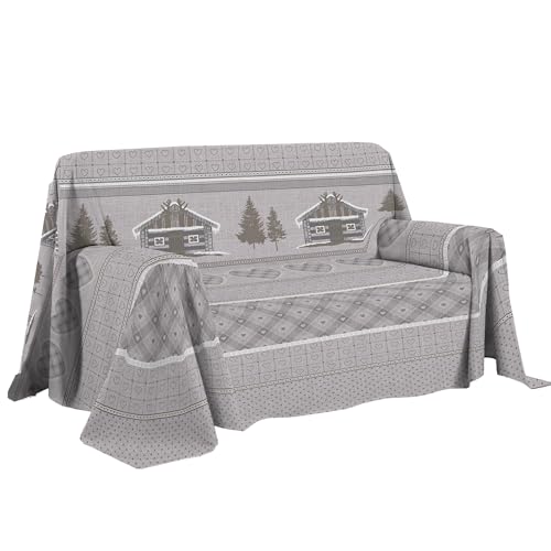 PENSIERI DELICATI Sofa Cover 180 x 290 cm, Made in Italy, 100% Pure Cotton, Beige Chalet Pattern, Ideal as a Furniture, Sofa or Summer Bedspread (Single Bed)