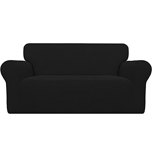 Easy-Going Stretch Oversized Loveseat Slipcover 1-Piece Sofa Cover Furniture Protector Couch Soft with Elastic Bottom for Kids Polyester Spandex Jacquard Fabric Small Checks Black