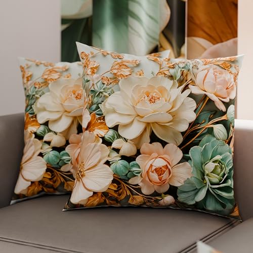 PETTI Italian Artisans - Pair of 50x50 cm Microfiber Cushion Covers, Decorative Pillows for Bedroom, Sofa, Living Room, Set of 2 Cushion Covers, Floral Pillow Case 05 9, 100% Made in Italy