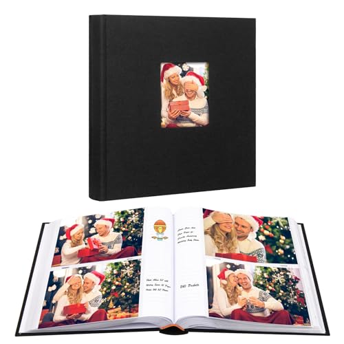 Aevdor 240 Pockets 5x7 Photo Album with Writing Space, Large Capacity Photo Album 5x7 Holds 240 Photos, Linen Cover Acid Free Photo Book with Memo for Baby Family Anniversary Wedding Pictures, Black