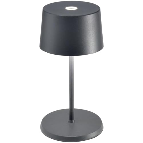 Zafferano, Olivia Mini Lamp, Portable and Rechargeable Table Lamp with Touch Controls, Suitable for Interior and Outdoor, Dimmer, 2200-3000 K, Height 22 cm, Dark Gray Colour