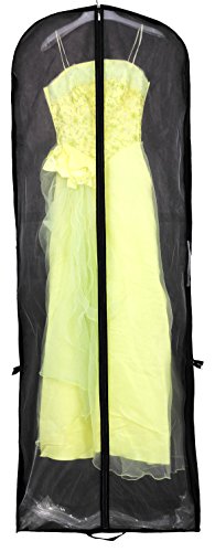 HIMRY KXB101 Breathable Garment Bag Protective Cover for Wedding Dresses/Evening Dresses/Suits/Coats - Approx. 180 cm - Zip - Two Pockets for Accessories - Black