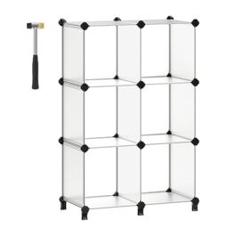 SONGMICS 6 Cube Storage Unit, Modular Plastic Cube Storage Organiser, Shoe Rack, Each Cube 30 x 30 x 30 cm, Living Room, Bedroom, Study, with Rubber Mallet, White LPC111S