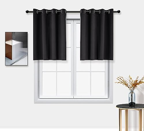 PI Blackout Bedroom Curtains,Thermal Insulated Ring TOP Window Treatment,Room Darkening Drapes for Living Room/Bedroom/Kitchen 1 Panel (Black, W52XL45)