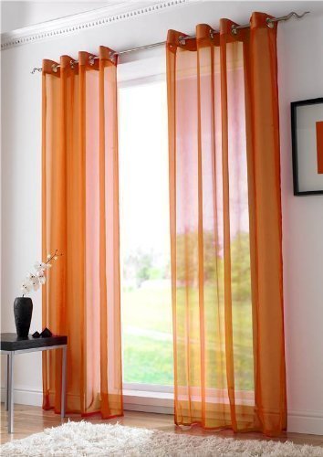 "Orange Eyelet Ring Top Voile Curtain Panel Ringtop 59"" x 90"""