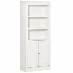 HOMCOM Kitchen Cupboard with 6-tier Shelving, Freestanding Storage Cabinet, Pantry Cupboard with 3 Open Compartments and Double-door Cabinet with Adjustable Shelves, White