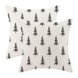 BETGINY Christmas Pillow Covers 22 x 22 Inch Pack of 2, Christmas Trees Decoration Throw Pillow Linen Farmhouse Xmas Winter Holiday Pillow Cases Cushion for Bedroom Home Sofa-Black