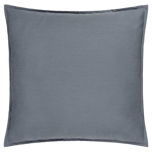 Yard furn Slub Cotton Feather Filled Cushion – Double Sided Soft Textured Minimalist Oxford Edge Decorative Pillow (Denim – 50x50cm)