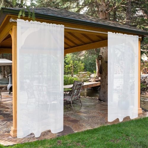 SpaceDresser Waterproof Outdoor Sheer Curtains for Patio - 4 Panels Rod Pocket Indoor Voile Sheer Curtain for Living Room,52W x 84L inch, White