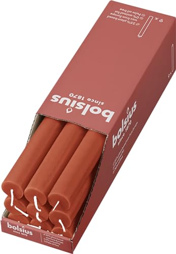 Bolsius Tapered Dinner Pillar Candles - Orange - Pack of 9 - Long Burning Time of 13 Hours - Household Candle - Interior Decoration - Unscented - Includes Natural Vegan Wax - 27 x 2.3 cm