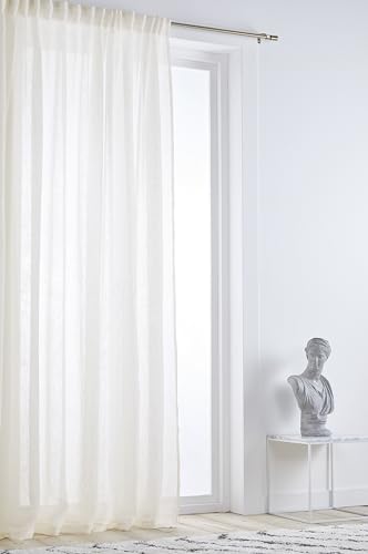 JOTEX Ellen Multifunctional Curtain - Linen Curtain Extra Wide 100% Linen (Pack of 1) - Natural White, 220 cm