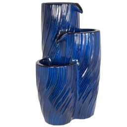 Easy Fountain Avanos Falls Water Feature – Mains Powered, No Plumbing, Outdoor Garden Fountain with Recirculating Pump and LED Lights, Glazed Ceramic, Patio & Garden
