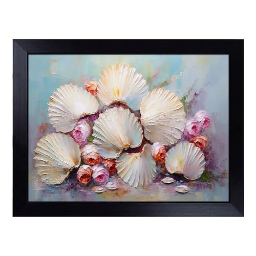 Lap Tray with Bean Bag Cushion, Seashell Palette Knife - Handmade in the UK, Raised Wooden Edge, Padded Cushion, Heat-Resistant Wipe-Clean Surface, for Meals, Laptops and Crafts