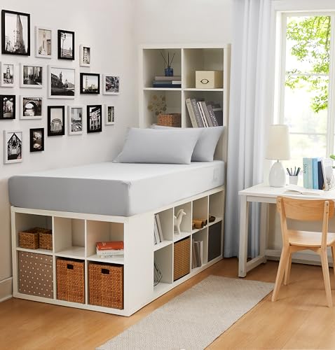 "Linen Closet Cotton Rich Twin/Twin XL Dorm Sheet Set with Bonus Phone Pocket, Includes Two Fitted Sheets and Two Pillowcases, fits up to 14"" Mattress, Light Gray"