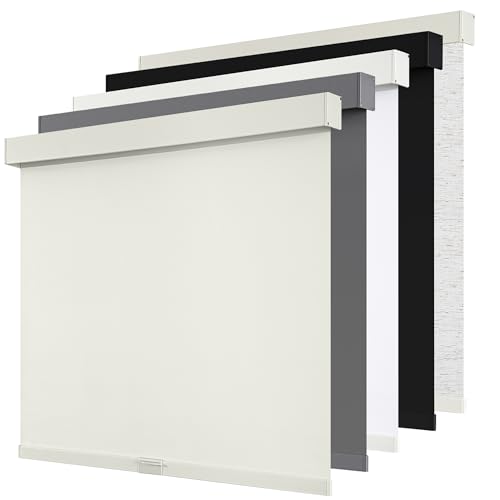 "SUNOFF Cordless Blackout Roller Shades Blinds for Windows Free-Stop,Pull Down Room Darkening with Valance,Thermal Insulated Woven Fabric Window Door Blinds for Home,Office,Beige 30"" W x 72"" L"