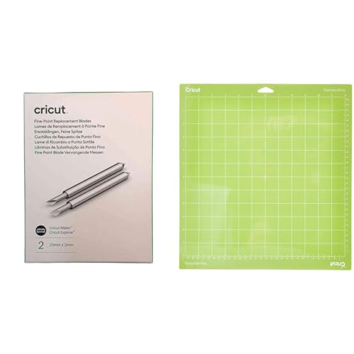 "Cricut Explore Fine Point Replacement Blades, Multi-Color, One Size - 23mm x 2mm (2 Units) & StandardGrip Machine Mat, 30.5 cm x 30.5 cm (12"" x 12"") (1 ct), Green, One Size"