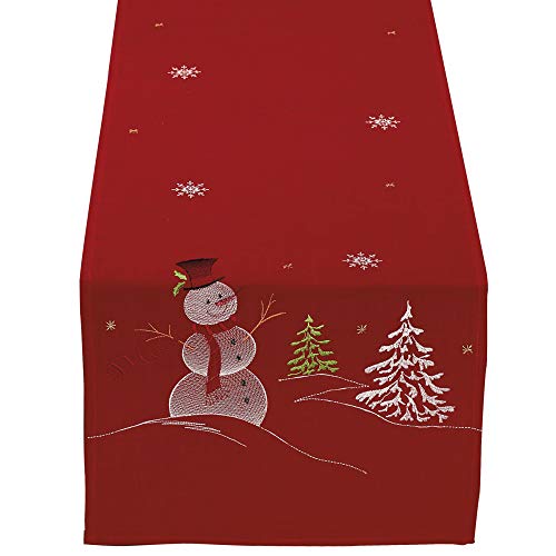 DII Christmas Kitchen, Polyester, Red, Snowman Table Runner, 14x70