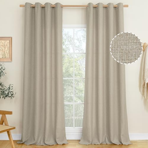 LAMIT Taupe Linen Textured Curtains 95 inches Long for Bedroom, Grommet Thermal Insulated Thick Curtains Burlap Light Filtering Panels for Living Room/Farmhouse, Set of 2 Panels, W52 x L95