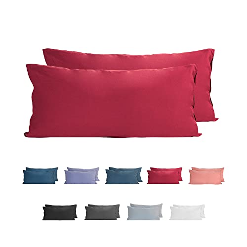 Komfortec 100% Cotton Cushion Covers, Set of 2, 40 x 80 cm, Super Soft Premium Jersey Pillowcase, 150 g/m², Pillow Slip, Aurora Red