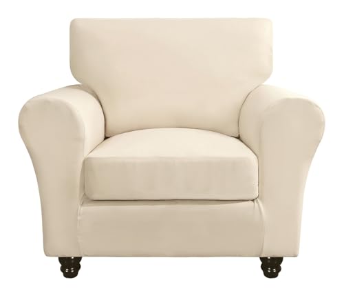 SearchI Stretch Sofa Cover Couch Covers, 2 Piece Armchair Slipcover with Separate Chair Cushion Cover, Washable Furniture Protector for Living Room(Armchair, Beige)