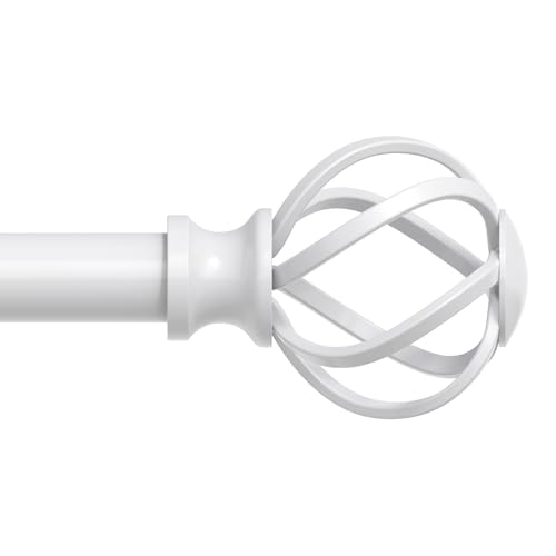 "Curtain Rods for Windows 72 to 144 Inch(6-12 Feet),3/4"" Diameter White Drapery Rods with Twisted Cage Finials,Size:36-144 Inch"