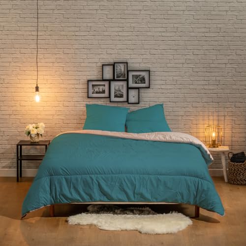 Bleu Câlin RM40AP0 Double-Tone Microfibre Duvet/Quilt for 1 Person Blue Duck Agate/Grey 140 x 200 cm