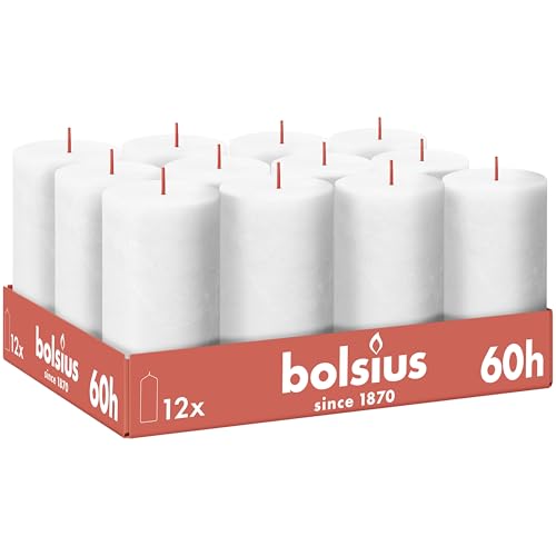 Bolsius - Rustic Candle - White - Pack of 12-13 cm - Decorative Candles - Contains Natural Plant Wax - No Palm Oil