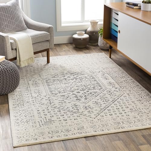 Livabliss Calix Radom Vintage Carpet 160x220 cm, Oriental Boho Design for Living Room, Dining & Bedroom, Easy Care Short Pile, Beige Black Grey
