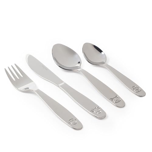 Salter 4-Piece Kids Farmyard Cutlery Set - Knife, Fork, Dessert Spoon & Teaspoon, Stainless-Steel, Dishwasher Safe, Mirror Polished, Embossed Farm Pattern, Aged 1-5 Toddler Utensils, 25-Year Guarantee