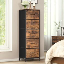 SONGMICS Chest of Drawers, Storage Unit, for Bedroom, Closet, Hallway, Living Room, Steel, 5 Drawers, Industrial, Rustic Brown and Ink Black BELLAH Collection LGS315BH04