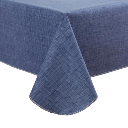 Pioggia Vinyl Tablecloth with Flannel Backing Square Waterproof Oil-Proof Plastic Table Cloth Wipeable PVC Table Cover for Indoor and Outdoor (Blue, 60 x 60 Inch)